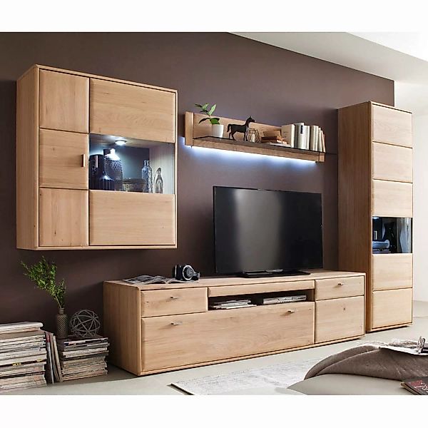 Wohnwand Wohnzimmer Set TIJUANA-05 TV-Möbel aus massiver Eiche Bianco - B/H günstig online kaufen