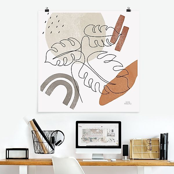 Poster Monstera Lineart und Terracotta Farben günstig online kaufen