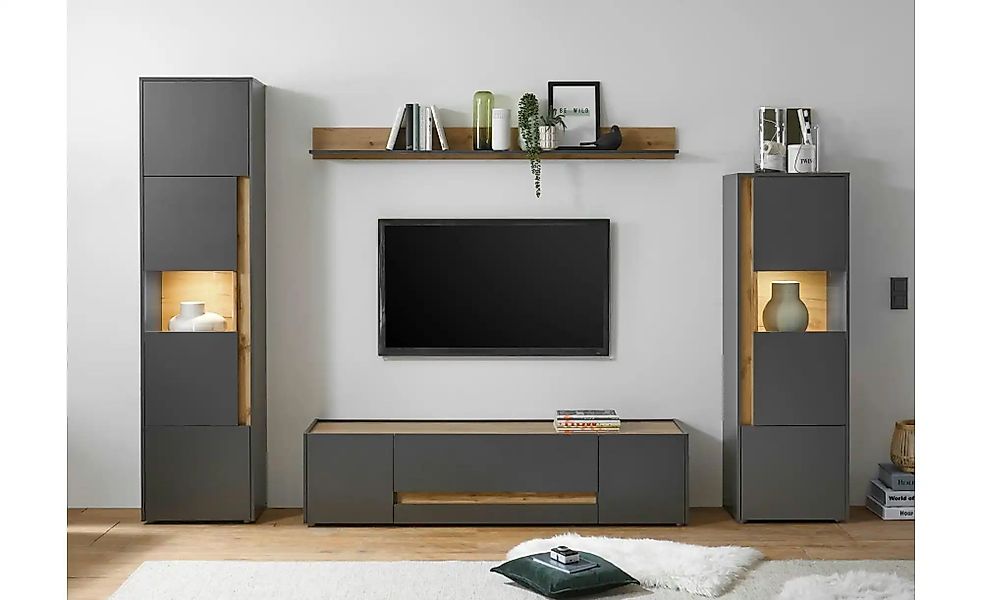 Wohnwand  Cande ¦ grau ¦ Maße (cm): B: 310 H: 197 T: 45.0 Kommoden & Sidebo günstig online kaufen