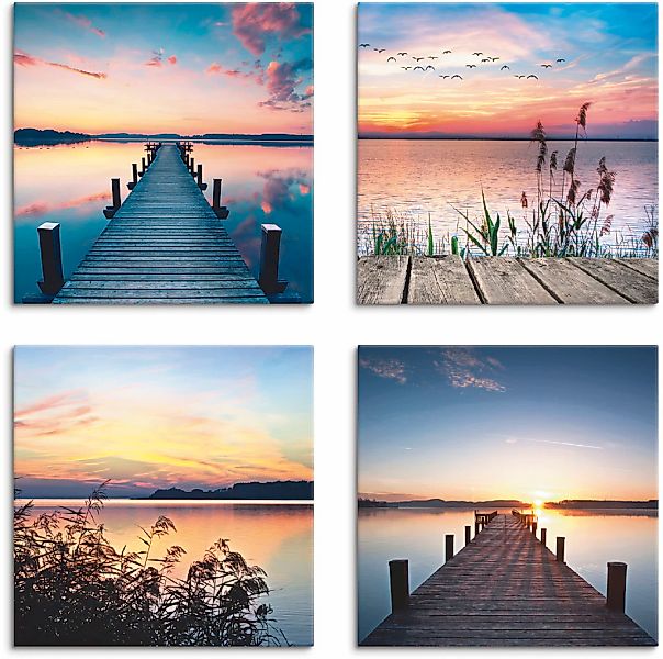 Artland Leinwandbild "Pier See Abendrot Schilf Sonnenstrahlen" Gewässer 4 S günstig online kaufen