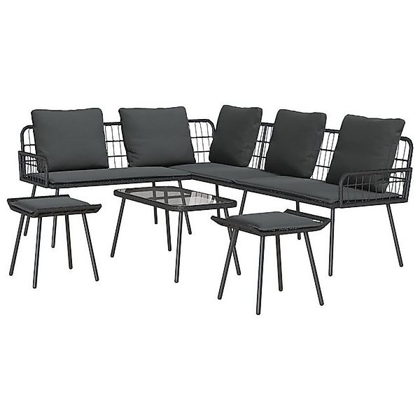 vidaXL Loungesofa 4-teiliges Garten-Sofa-Set mit Kissen Schwarz Poly Rattan günstig online kaufen