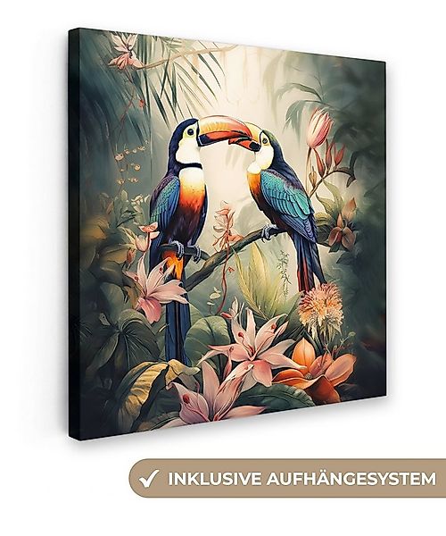 OneMillionCanvasses® Leinwandbild Tukan - Vögel - Blumen - Natur - Dschunge günstig online kaufen
