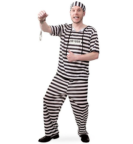 Fries Kostüm Herren Sträfling Kostüm mit Mütze Knast Gefängnis Karneval, Ho günstig online kaufen