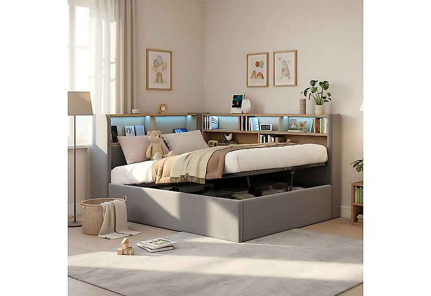 Flieks Daybett, Polsterbett 90x200cm mit hydraulischem Stauraum LED-Leiste günstig online kaufen