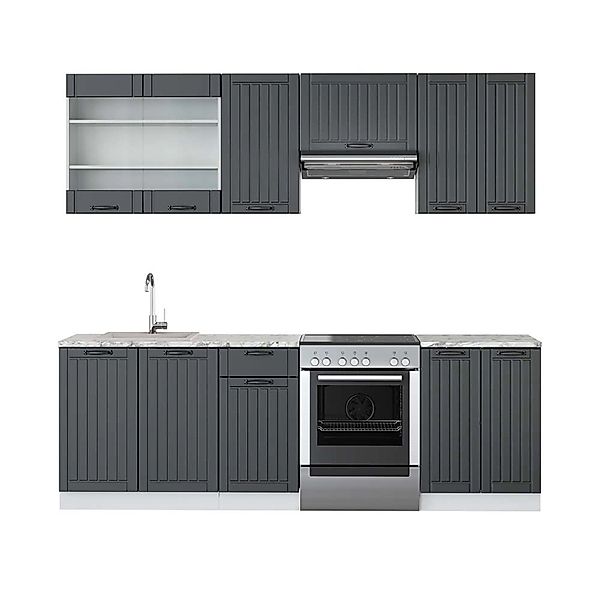 Vicco Fame-Line Küchenzeile Anthrazit Landhaus/Weiß 240 cm AP Marmor günstig online kaufen