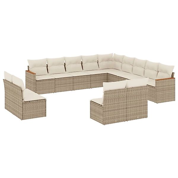 vidaXL 13-Tlg Garten-Sofagarnitur mit Kissen Beige Poly Rattan 3258887 günstig online kaufen