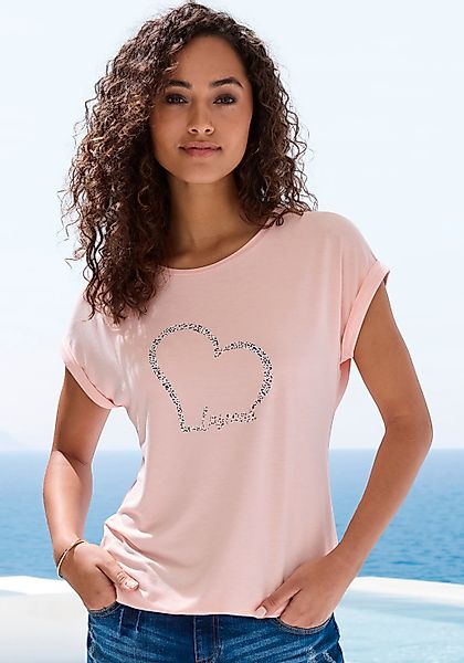 LASCANA Kurzarmshirt "mit Lascana Herz Print", aus weichem Viskose-Stretch günstig online kaufen