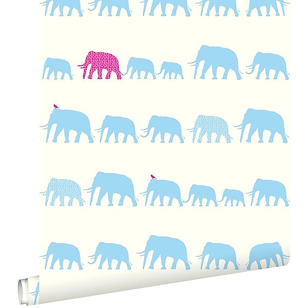 ESTAhome Tapete Elefanten Türkis und Rosa 53 cm x 10.05 m günstig online kaufen
