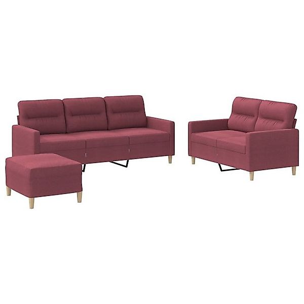 vidaXL Sofa 3-tlg. Sofagarnitur mit Kissen Weinrot Stoff günstig online kaufen