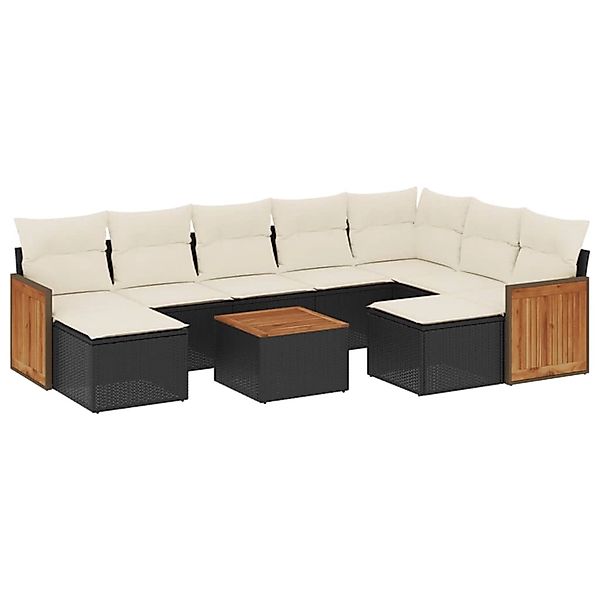 vidaXL 10-Tlg Garten-Sofagarnitur mit Kissen Schwarz Poly Rattan 3260628 günstig online kaufen
