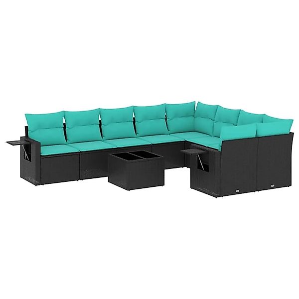 vidaXL 10-Tlg Gartensofa-Set mit Kissen Schwarz Polyrattan 3220646 günstig online kaufen