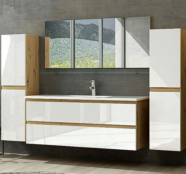 Homeline Badmöbel-Set Leonard-90-1x H, (Badmöbel Set Eiche Artizan/ Weiss H günstig online kaufen