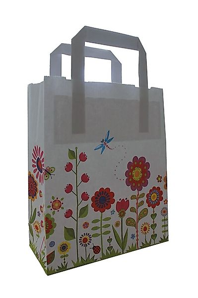 Tragetasche Papiertragetasche mit Flachhenkel weiß "BLUMENWIESE" günstig online kaufen