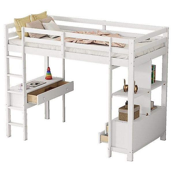 Ulife Etagenbett Kiefer Kinderhochbett mit Stauraumschubladen und Unterbett günstig online kaufen