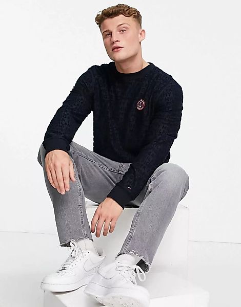 Tommy Hilfiger – Lounge-Sweatshirt aus Frottee mit Tennis-Logo in Marinebla günstig online kaufen