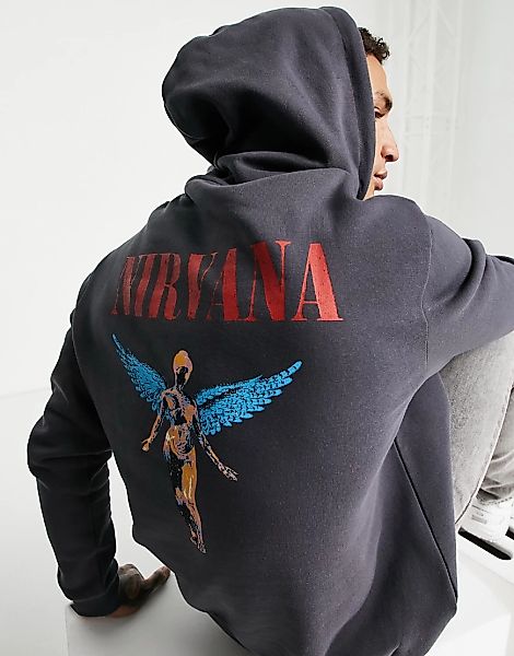 ASOS DESIGN – Nirvana-Kapuzenpullover in Anthrazit-Grau günstig online kaufen