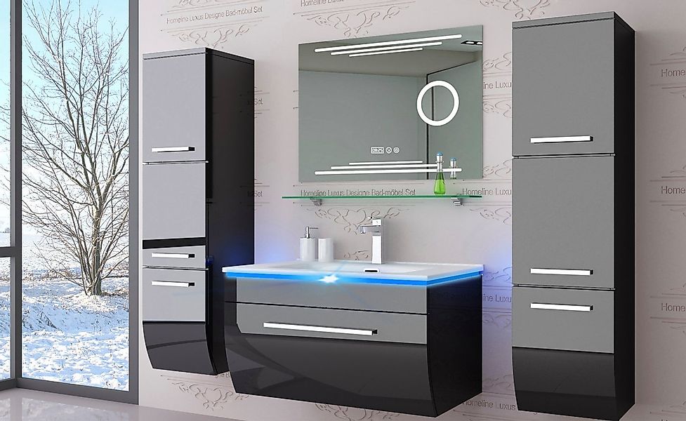 Homeline Badmöbel-Set Badmöbel Set Hochglanz lackiert LED System tauschsyst günstig online kaufen