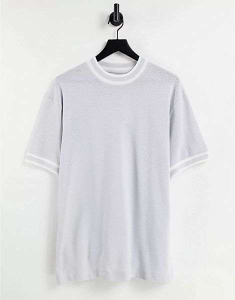 Topman – Oversize-T-Shirt aus Airtex-Material mit geringeltem Ausschnitt in günstig online kaufen