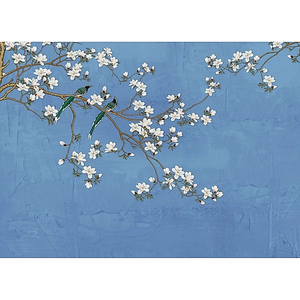 Sanders & Sanders Fototapete Blütenzweige Graublau 3,75 x 2,7 m 601168 günstig online kaufen
