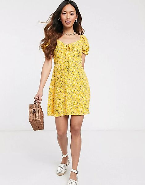 Gilli – Gelbes Mini-Freizeitkleid mit Blumenmuster günstig online kaufen