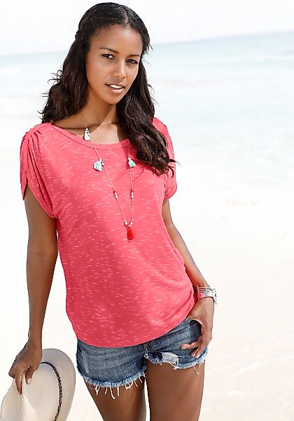 LASCANA Kurzarmshirt "mit Schulterraffung", aus weicher Viskose-Qualität günstig online kaufen