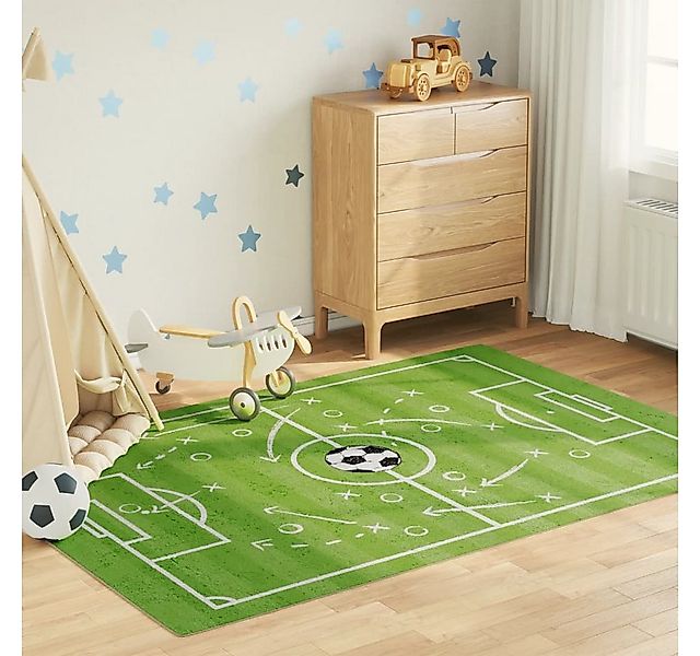 vidaXL Teppich Kinderteppich Grün 160x230 cm Fußballfeld Waschbar Rutschfes günstig online kaufen
