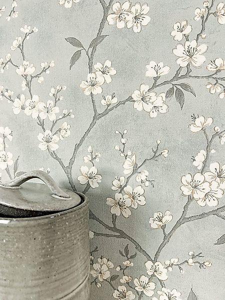 Newroom Vliestapete, Grau Tapete Floral Kirschblüten - Blumentapete Vintage günstig online kaufen