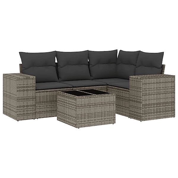 vidaXL 5-Tlg Garten-Sofagarnitur mit Kissen Grau Poly Rattan 3254857 günstig online kaufen