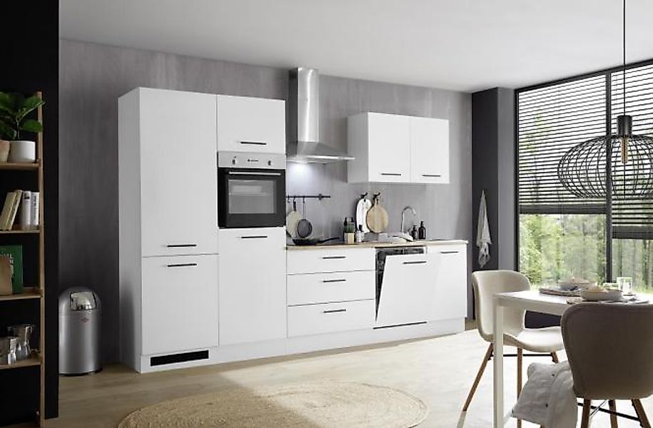 Küchenblock 310 cm inkl. Elektro-Set Tirol von Bega Front / Korpus Weiss Ma günstig online kaufen