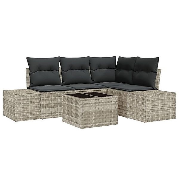 vidaXL Loungesofa 5-tlg. Garten-Sofagarnitur mit Kissen Grau Poly Rattan, 5 günstig online kaufen