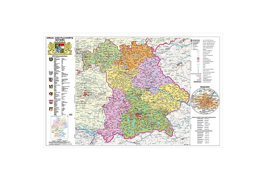 STIEFEL Poster Bayern politisch mit Postleitzahlen, 95 x 61 cm günstig online kaufen