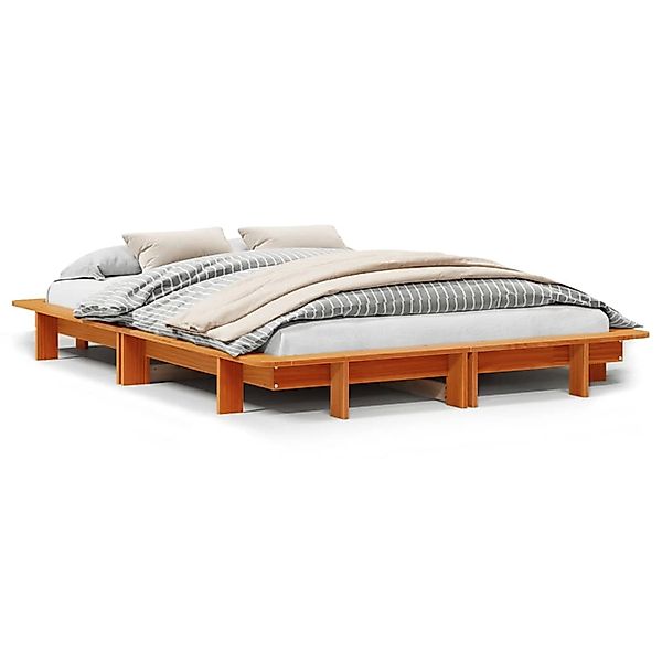 vidaXL Bett, Massivholzbett ohne Matratze Wachsbraun 120x200 cm Kiefernholz günstig online kaufen