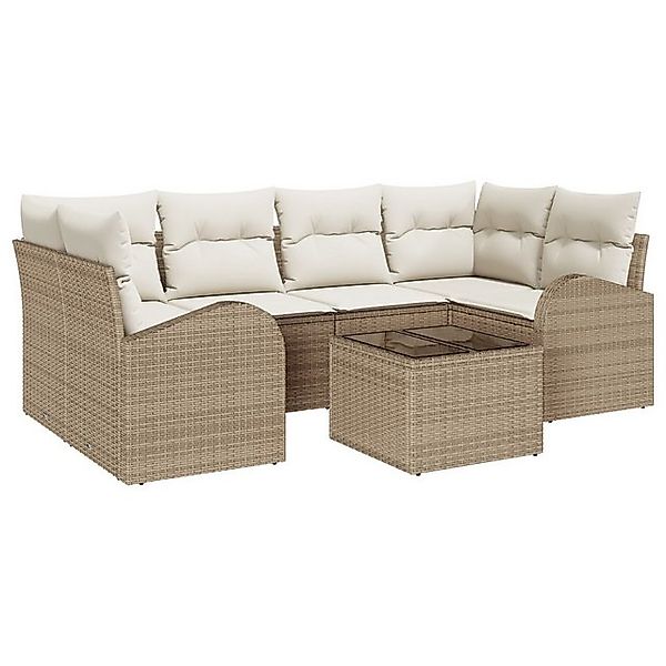 vidaXL Loungesofa 7-teiliges Garten Sofa Set mit Kissen Beige Poly Rattan, günstig online kaufen
