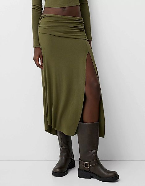 Bershka Midirock Aus Trikotstoff Damen Xl Khaki günstig online kaufen