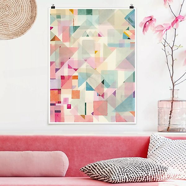 Poster Pastellfarbene Dreiecke günstig online kaufen