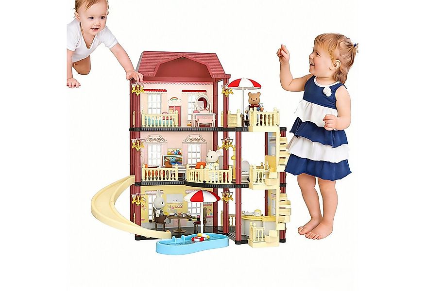 BlingBin Puppenhaus 3-stöckiges Spielhaus Bauspielzeug mit Möbeln & Zubehör günstig online kaufen