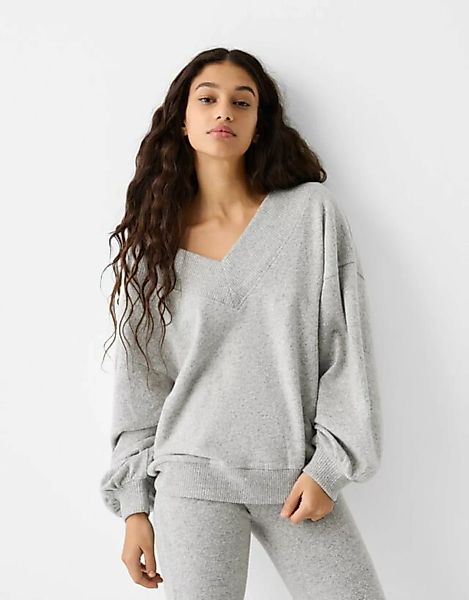 Bershka Pullover Mit V-Ausschnitt Damen S Grau günstig online kaufen