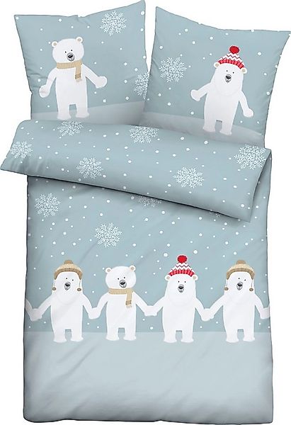 Biberna Kinderbettwäsche Eddy, Feinbiber, 2 teilig, mit winterlichen Eisbär günstig online kaufen