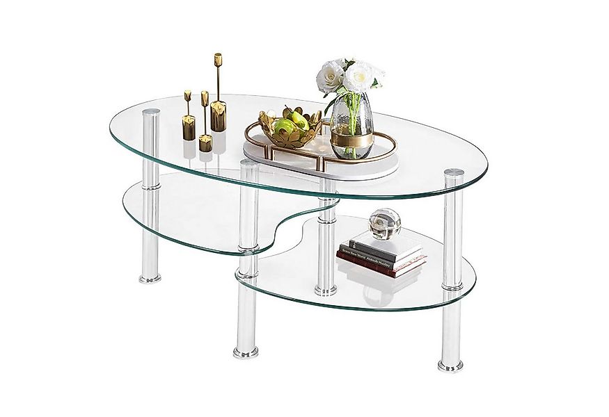 KOMFOTTEU Couchtisch Beistelltisch, 3 Ebenen Glastisch, mit Metallgestell günstig online kaufen