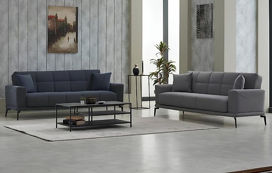 JVmoebel Sofa Gruppe Dreisitzer Stoffsofa Grau Polstersofa Couch 3 Sitzer S günstig online kaufen