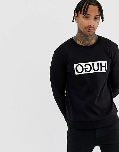 HUGO – Schwarzes Sweatshirt mit großem Logo günstig online kaufen