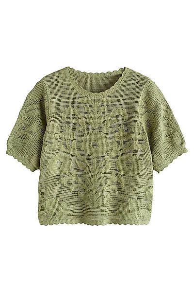 Next Kurzarmpullover Kurzarm-T-Shirt mit Blumenhäkelei (1-tlg) günstig online kaufen