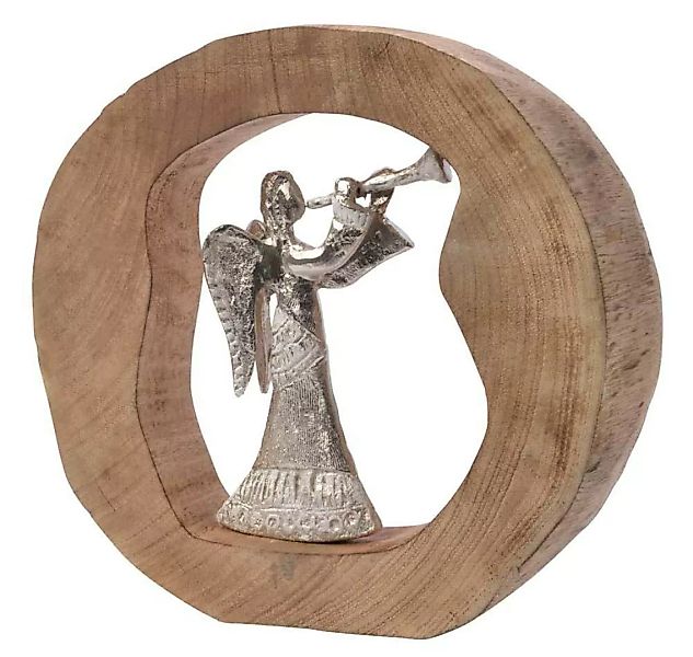 Deko-Engelfigur in Baumscheibe Handarbeit Holz Aluminium 30cm günstig online kaufen