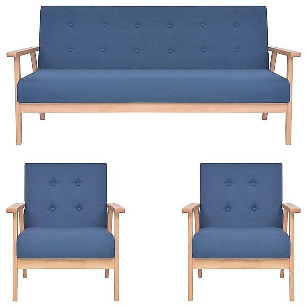 vidaXL Sofa 3-tlg. Sofagarnitur Stoff Blau günstig online kaufen