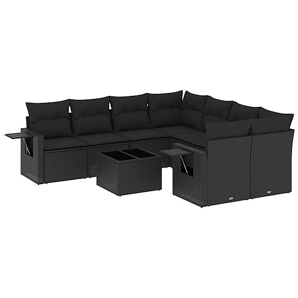 vidaXL 9-Tlg Garten-Sofagarnitur mit Kissen Schwarz Poly Rattan 3219954 günstig online kaufen