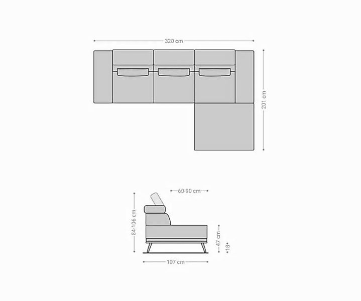 DELIFE Ecksofa Evelio, Cord Steingrau 320x200 Ottomane rechts elektrische S günstig online kaufen