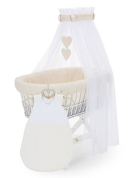 FabiMax Stubenwagen weiß lackiert, Komplettset, Musselin & Waffelpiqué, Ink günstig online kaufen