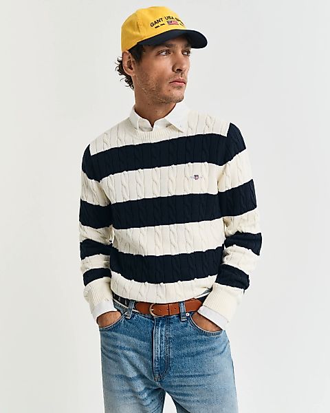 Gant Rundhalspullover STRIPED COTTON CABLE C-NECK günstig online kaufen