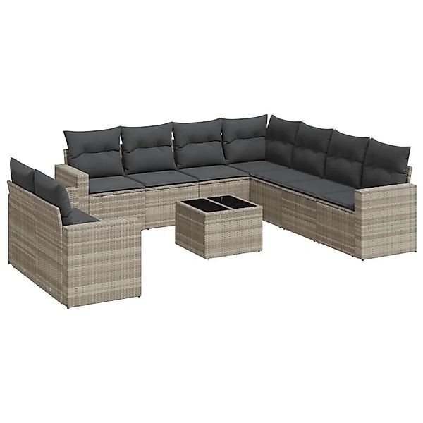 vidaXL 10-Tlg Garten-Sofagarnitur mit Kissen Hellgrau Poly Rattan 3251499 günstig online kaufen