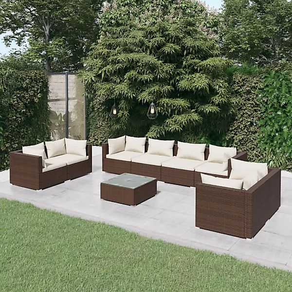 Vidaxl 9-tlg. Garten-lounge-set Mit Kissen Poly Rattan Braun günstig online kaufen